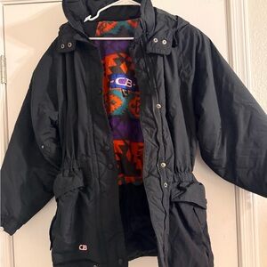 CB Black Hooded Parka Jacket with Colorful Fleece Lining